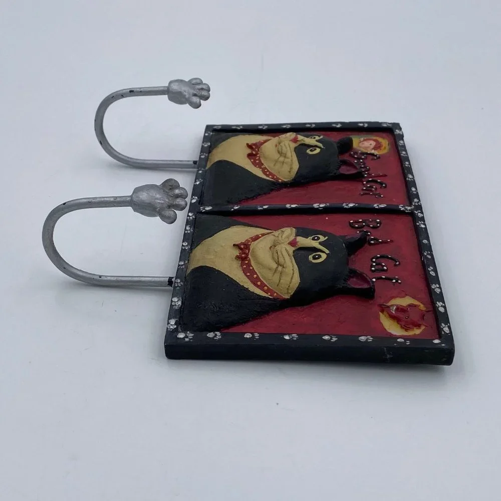 Good Cat Bad Cat Angel Devil Resin Wall Plaque Double Hook Leash Hanger Tuxedo